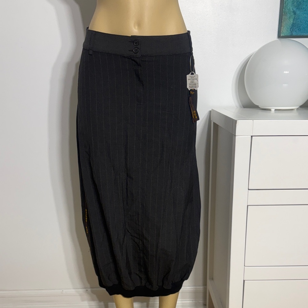 VINTAGE Cop.Copine Black Pinstripe Bubble Hem Midi Skirt RARE